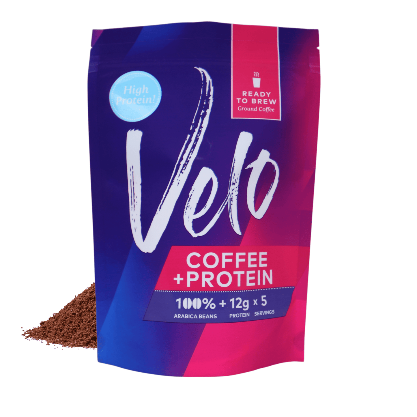 Velo Coffee + Protein -Velo Coffee + Protein - Pink and Purple Bag Ground for French Press Coffee