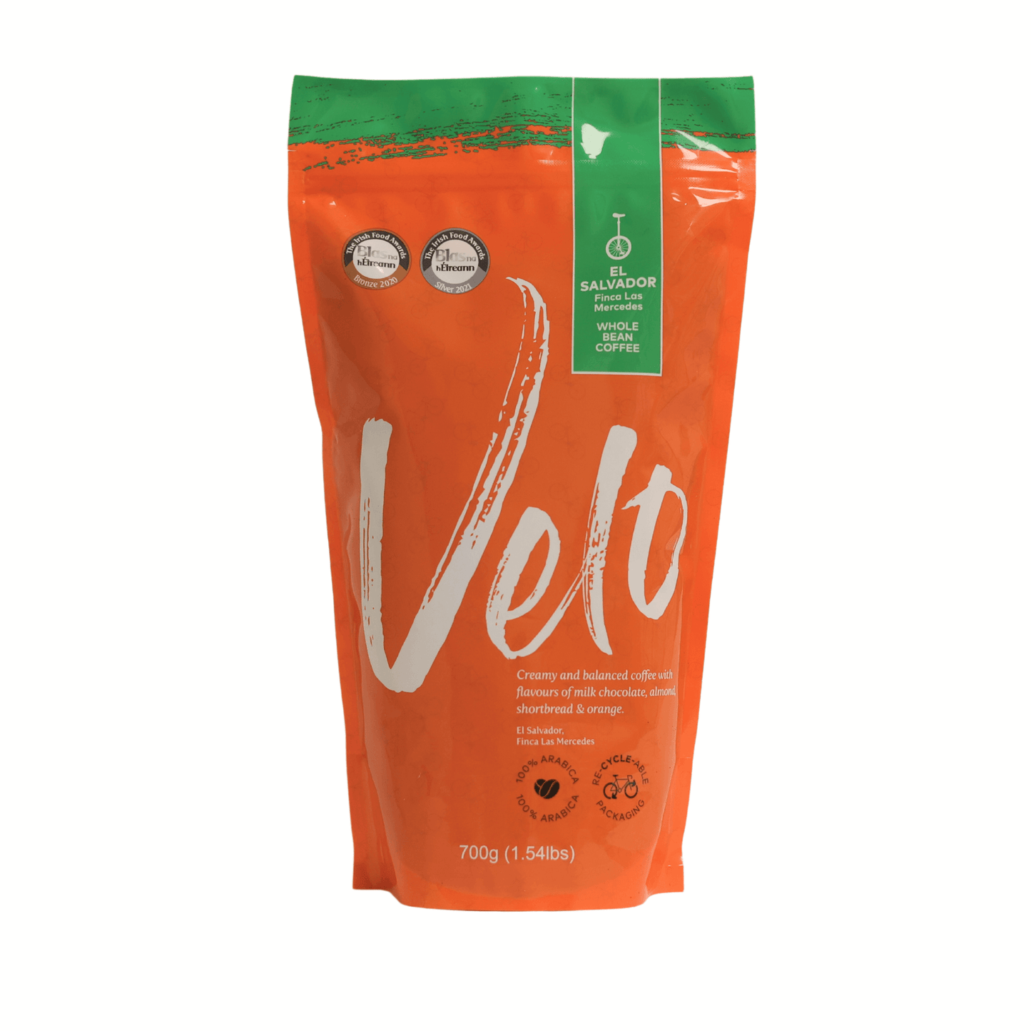 Finca Las Mercedes 700G Coffee Bag El Salvador - 6 Months Pre-Paid Subscription - Free Shipping - ORange and Green Whole Bean Stand up coffee bag - Velo Coffee Roasters