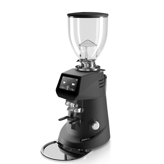 Fiorenzato F64 Evo Grinder - Black Body with Touch screen and Stainless Steel dial . Clear Bean Hopper with Black Lid  - Velo Coffee Roasters
