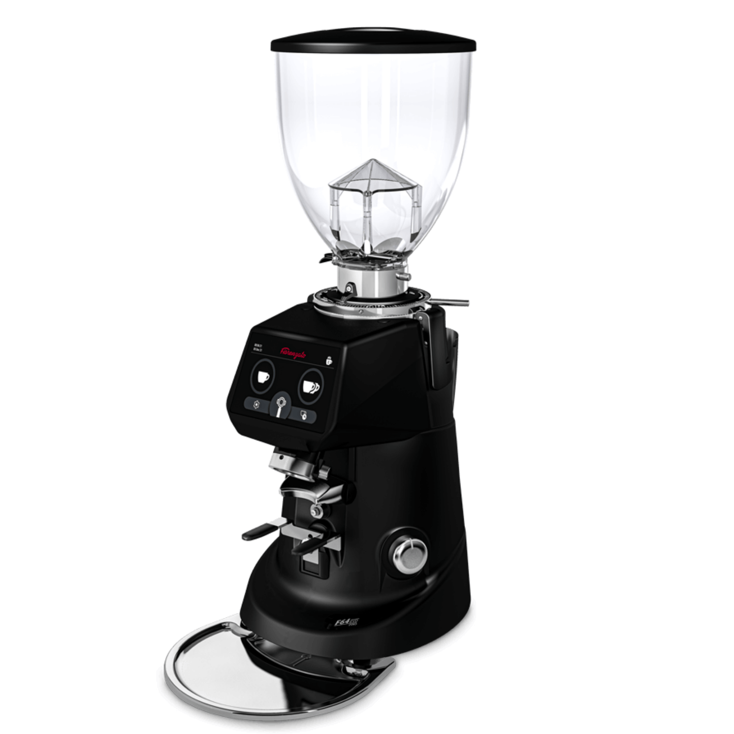 Fiorenzato F64 Evo Pro Grinder - Black Body with Touch screen and  Stainless Steeel dial . Clear Bean Hopper with Black Lid  - Velo Coffee Roasters