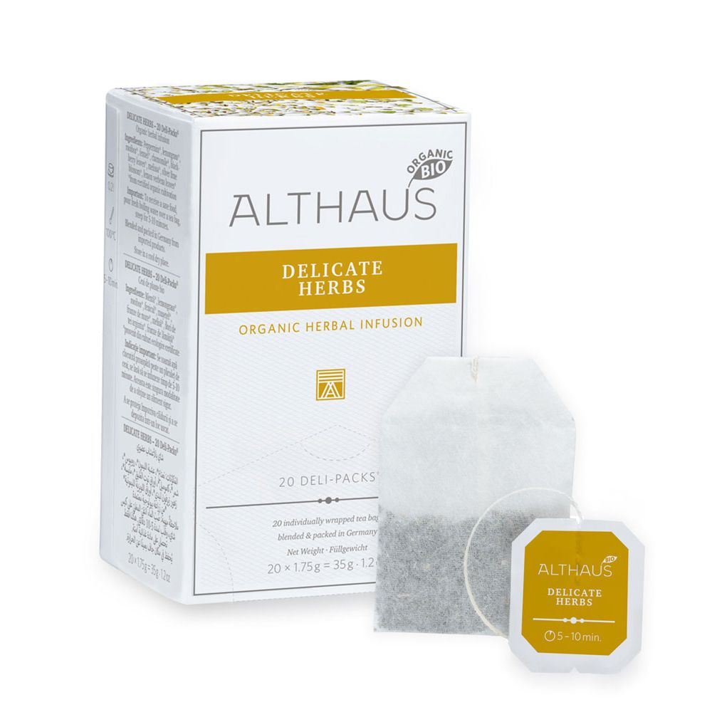AlthausDeli pack - delicate Herb Herbal Tea 20 x 1.75g per box Whote box with Mustard yellowstrip