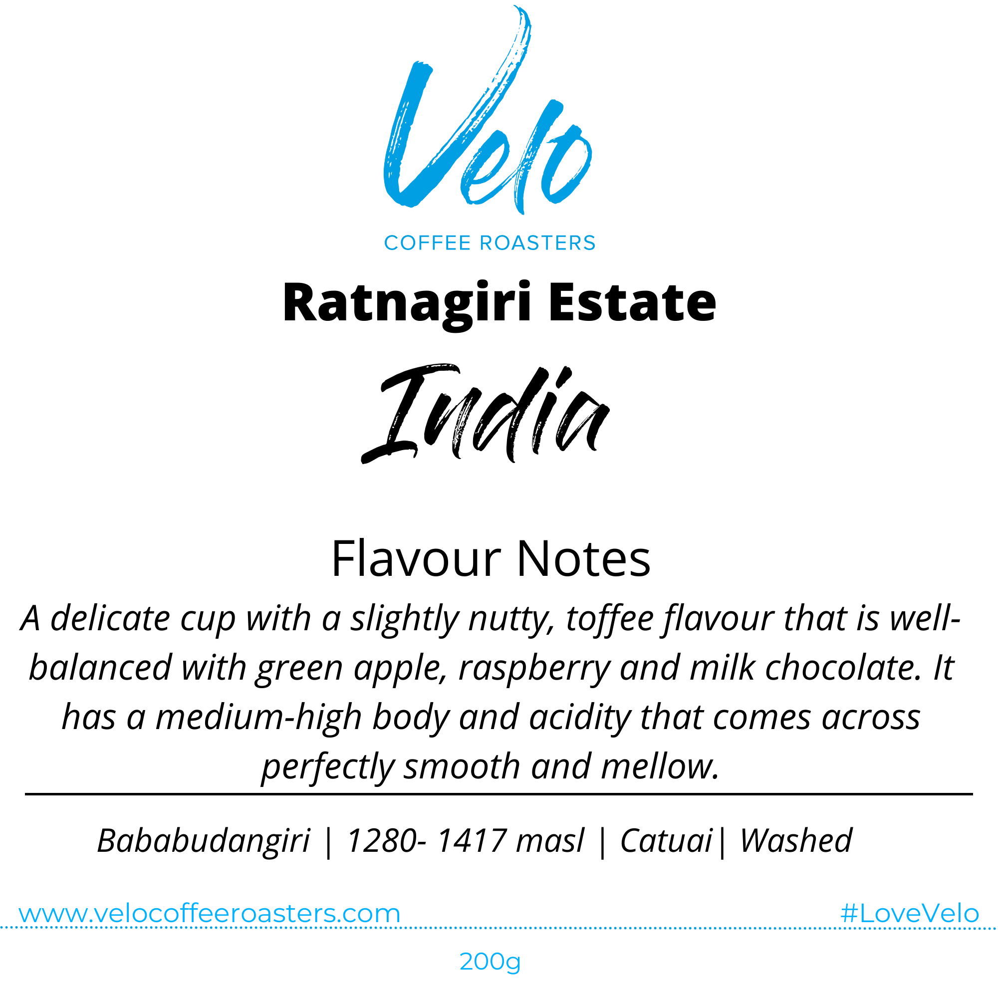 Ratnagiri Estate 200g Coffee Bag India - Velo Coffee Roasters