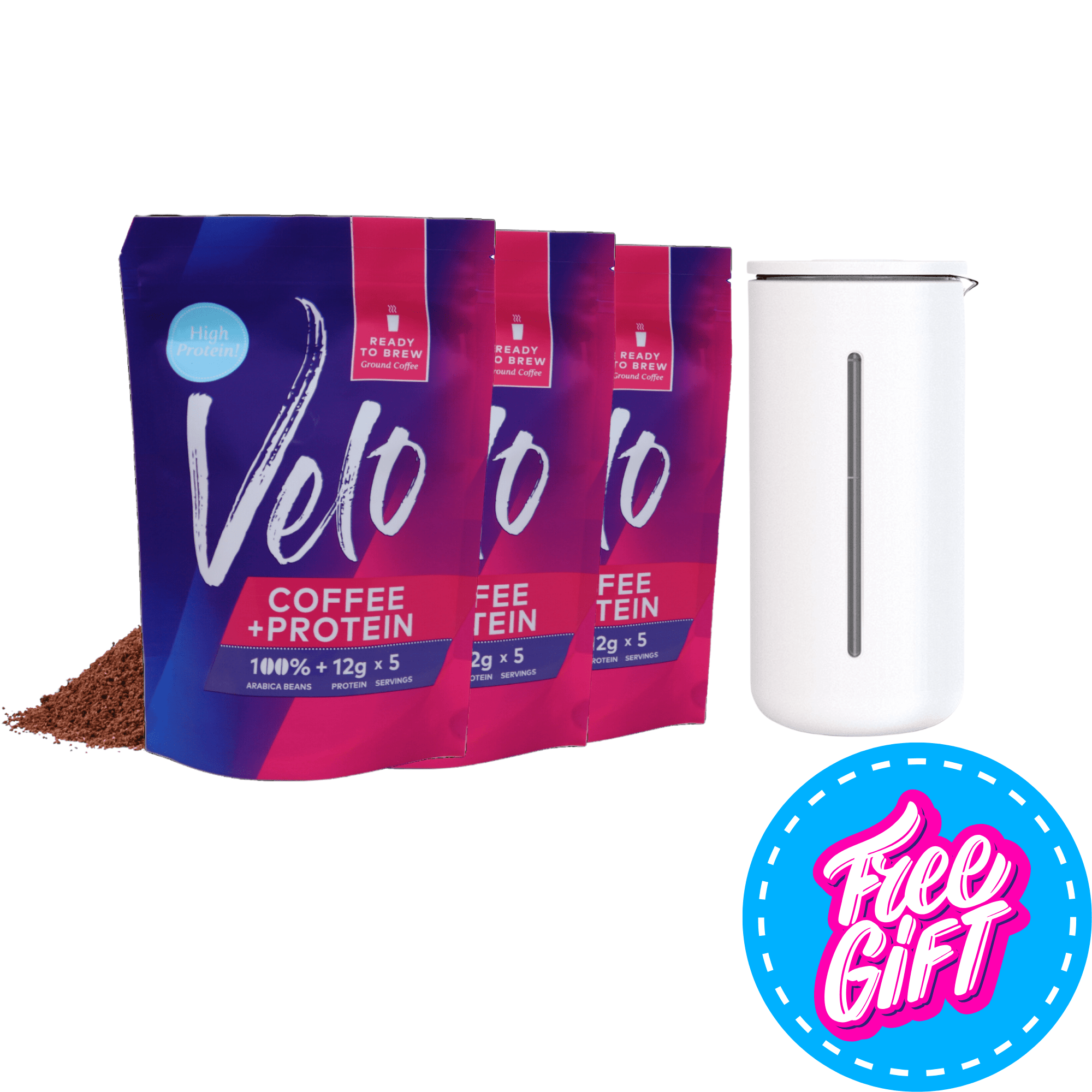 Velo Coffee + Protein and Timemore U French Press 3 Cup Gift Set - Velo Coffee Roasters