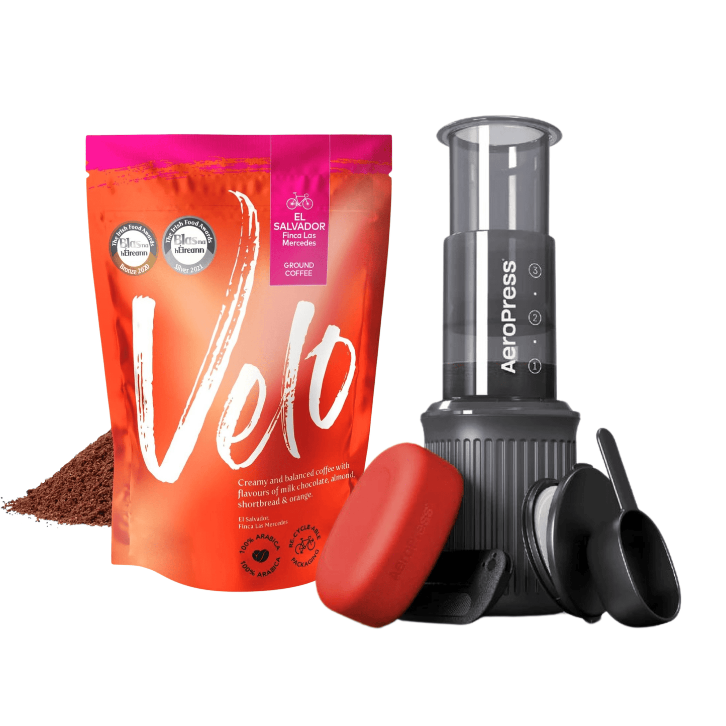 AeroPress Go - Travel  Filter Coffee & Espresso Maker &  Velo Coffee 200g Ground Bag- Velo Coffee Roasters