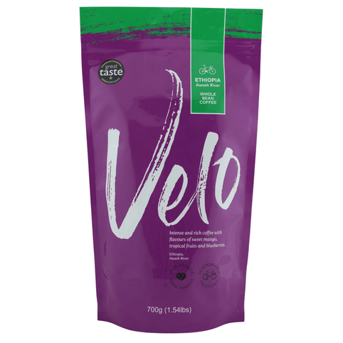 Awash River 700G  Purple Coffee Bag with Green strip across Top of Bag Ethiopia - Velo Coffee Roasters