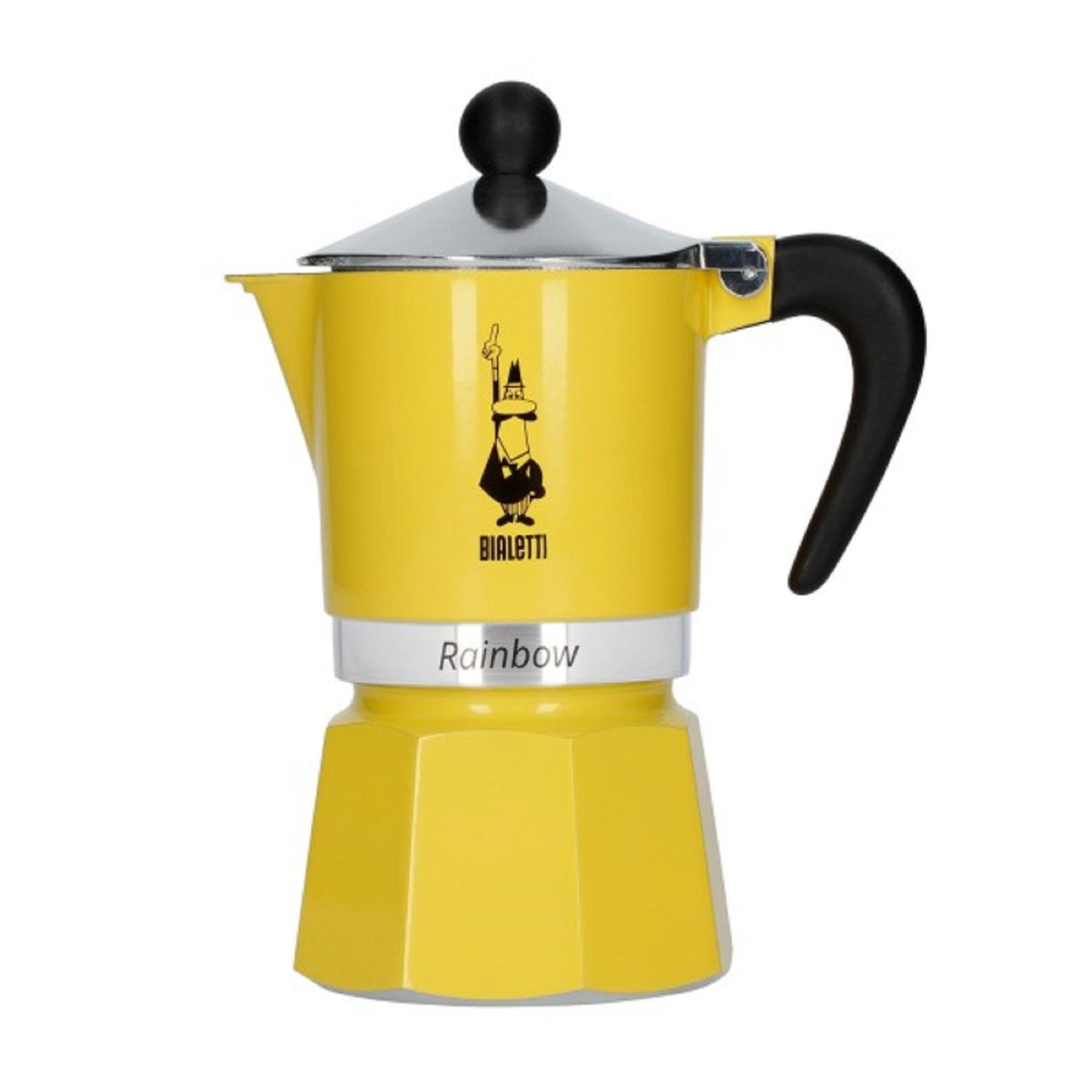 Bialetti -Moka Pot 6 Cup Yellow Metal  Yellow Body,Black plastic Handle and Stainless Steel Lid with Small plastic Black Ball- Velo Coffee Roasters