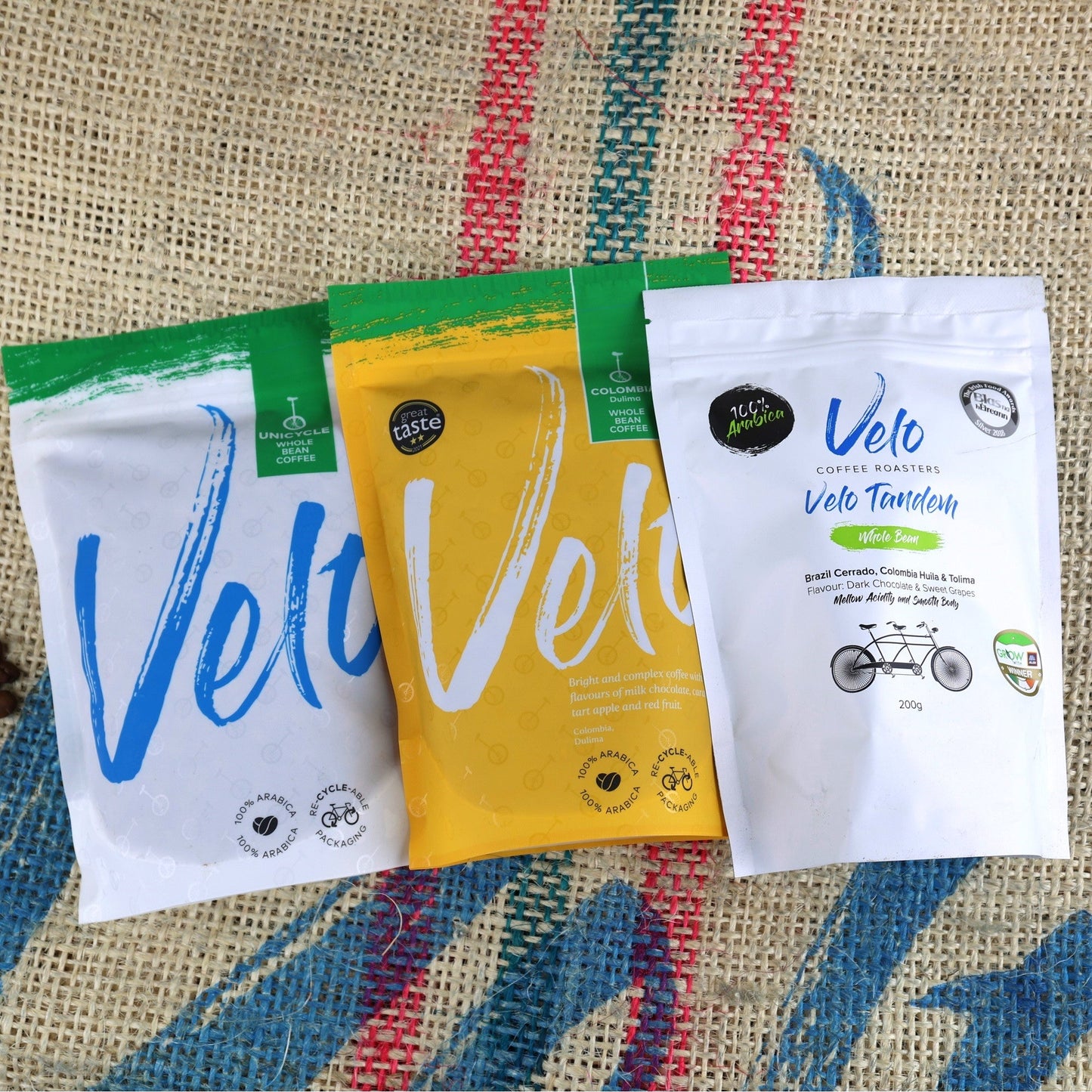 Load image into Gallery viewer, Brazil 200g, Colombia 200g, and Tandem 200g Coffee Bag Bundle - Velo Coffee Roasters
