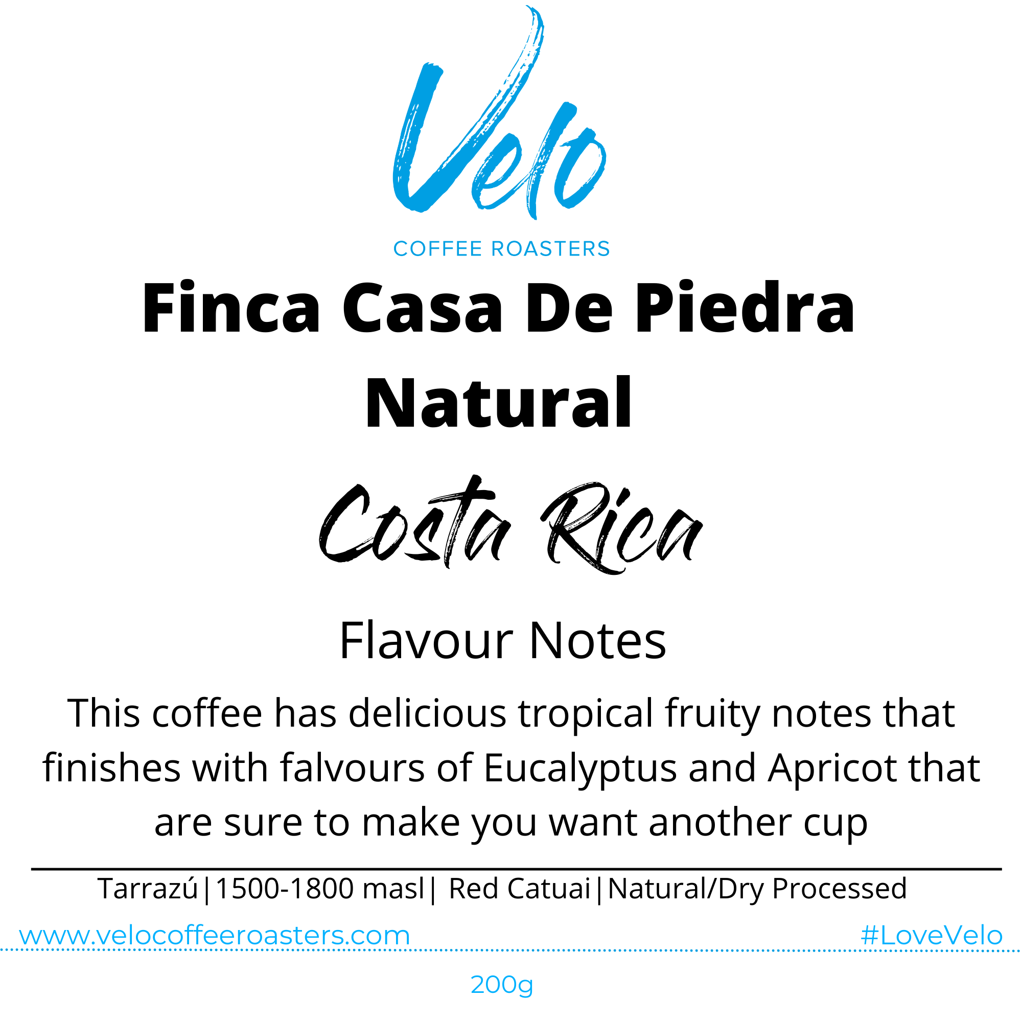 Finca Casa De Piedra Natural 200g Coffee Bag Costa Rica - Velo Coffee Roasters