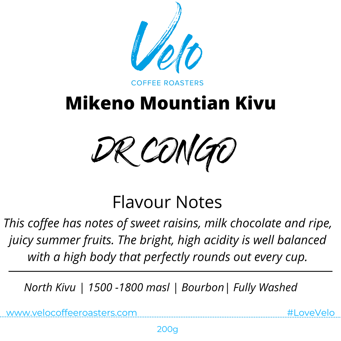 Mikeno Mountain Kivu 200g Coffee Bag DR Congo - Velo Coffee Roasters
