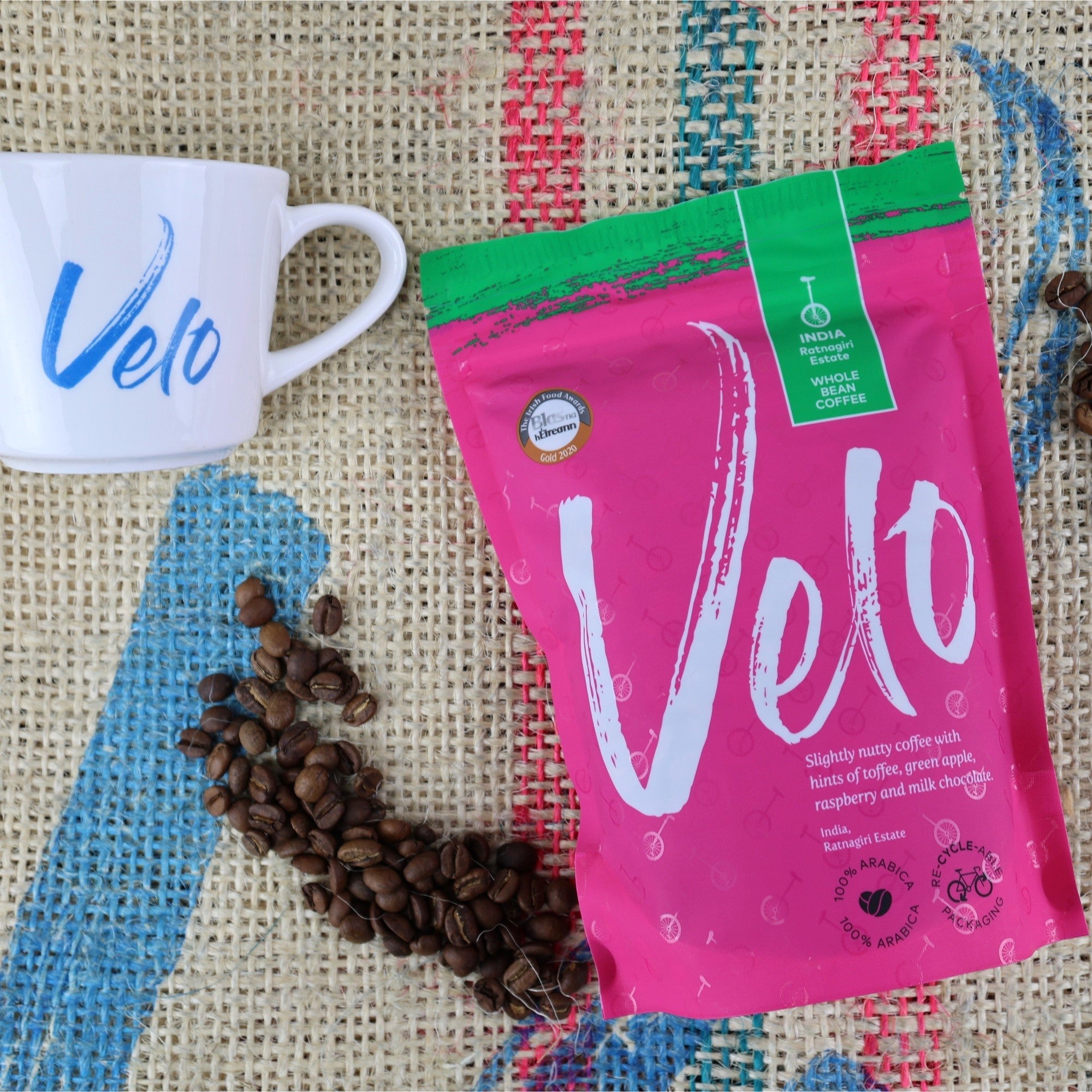 Ratnagiri Estate 200g Coffee Pink and green coffee Bag from India - Velo Coffee Roasters