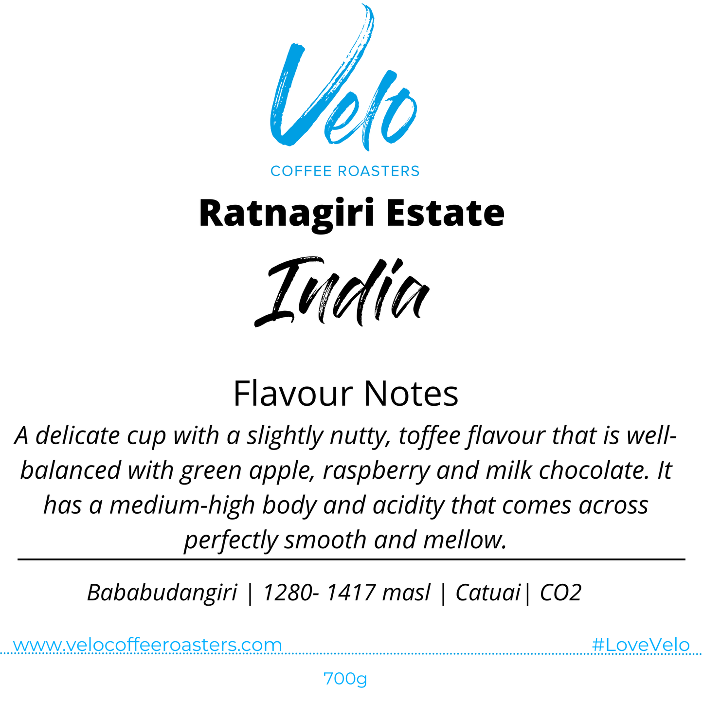 Ratnagiri Estate 700g Coffee Bag India - Velo Coffee Roasters