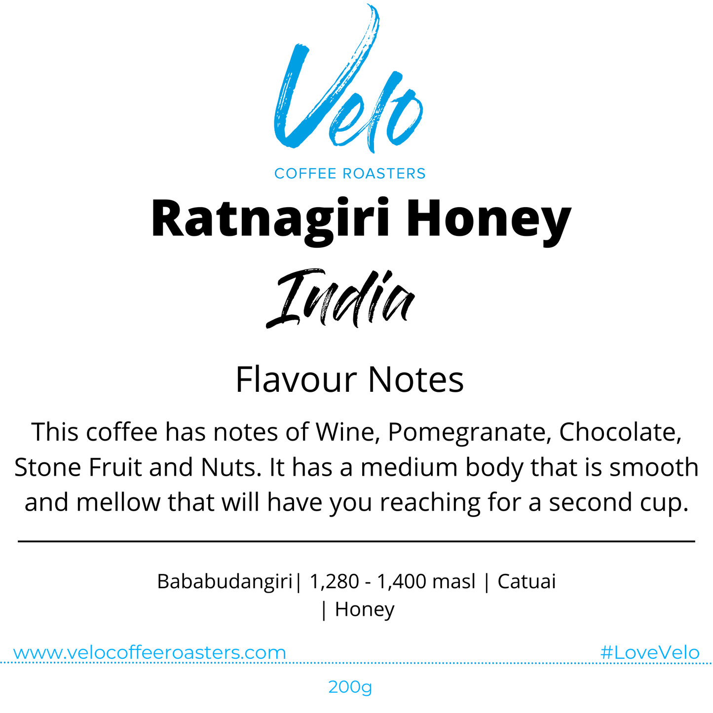 Ratnagiri Honey 200g Coffee Bag India - Velo Coffee Roasters