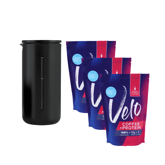 Velo Coffee + Protein and Timemore U French Press 3 Cup Gift Set - Velo Coffee Roasters